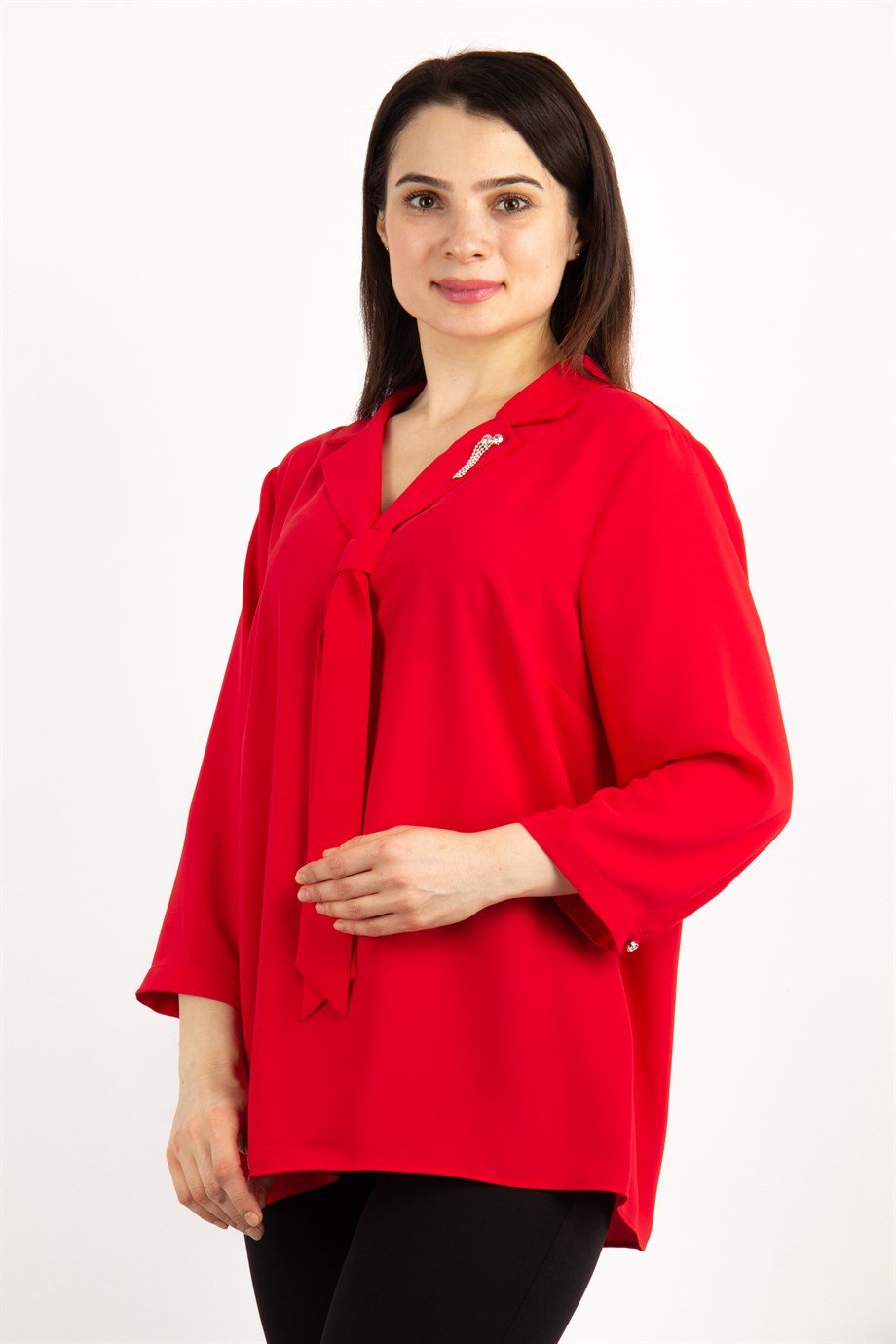 Tie Neck Big Size Blouse - Red