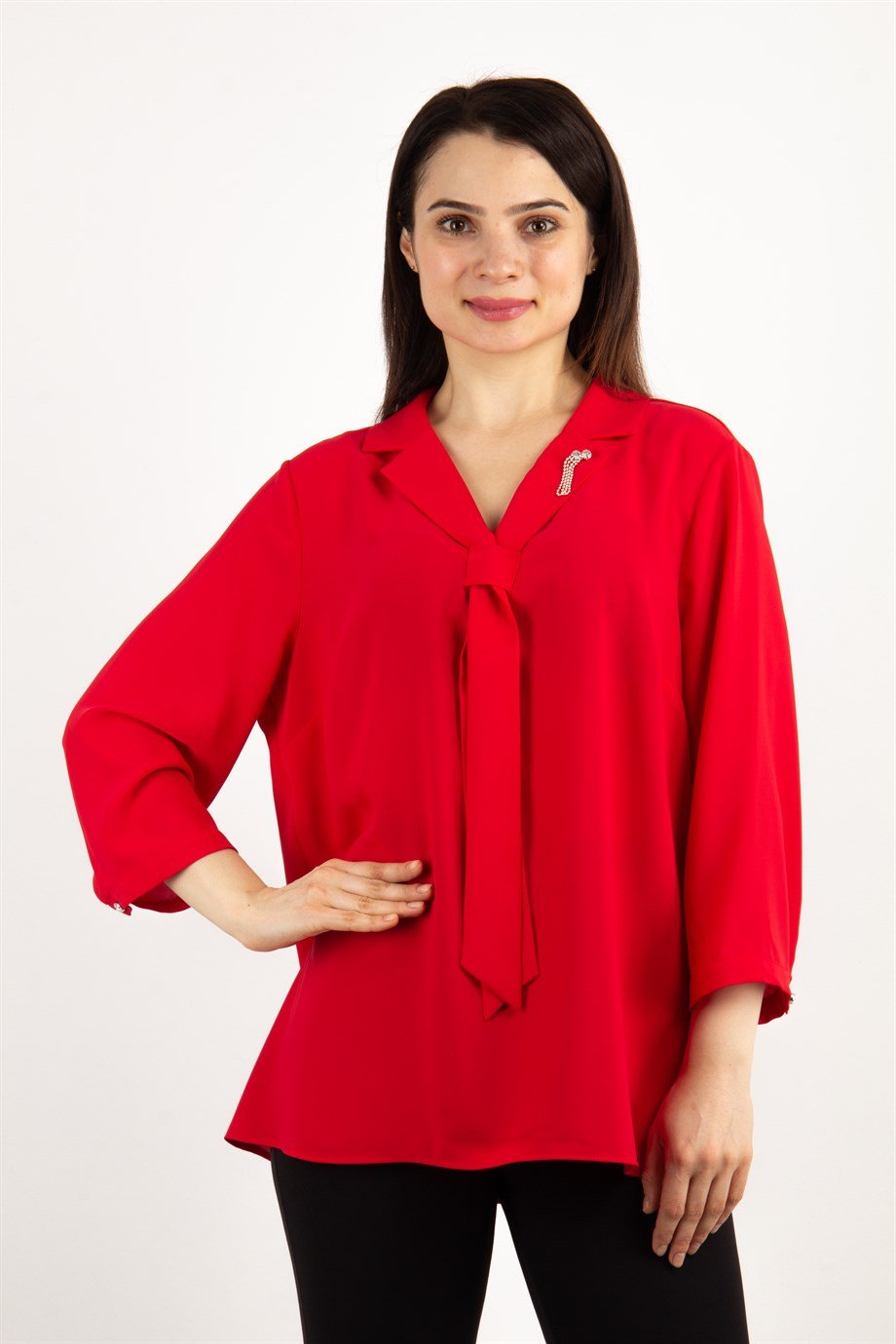 Tie Neck Big Size Blouse - Red
