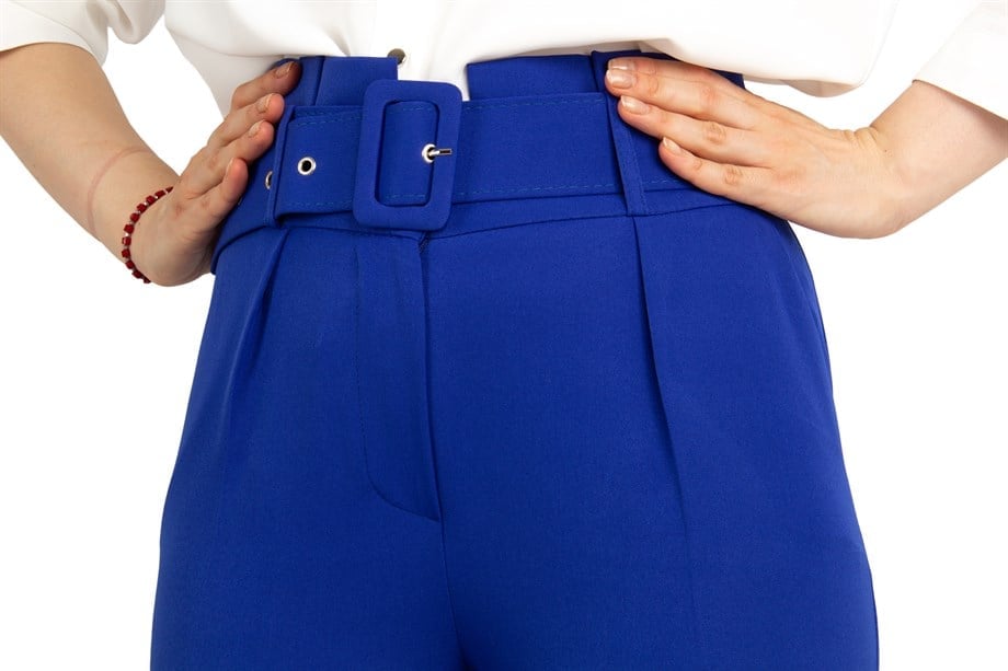 Trousers With Matching Belt Casual Formal Office Pants For Ladies - Saxe