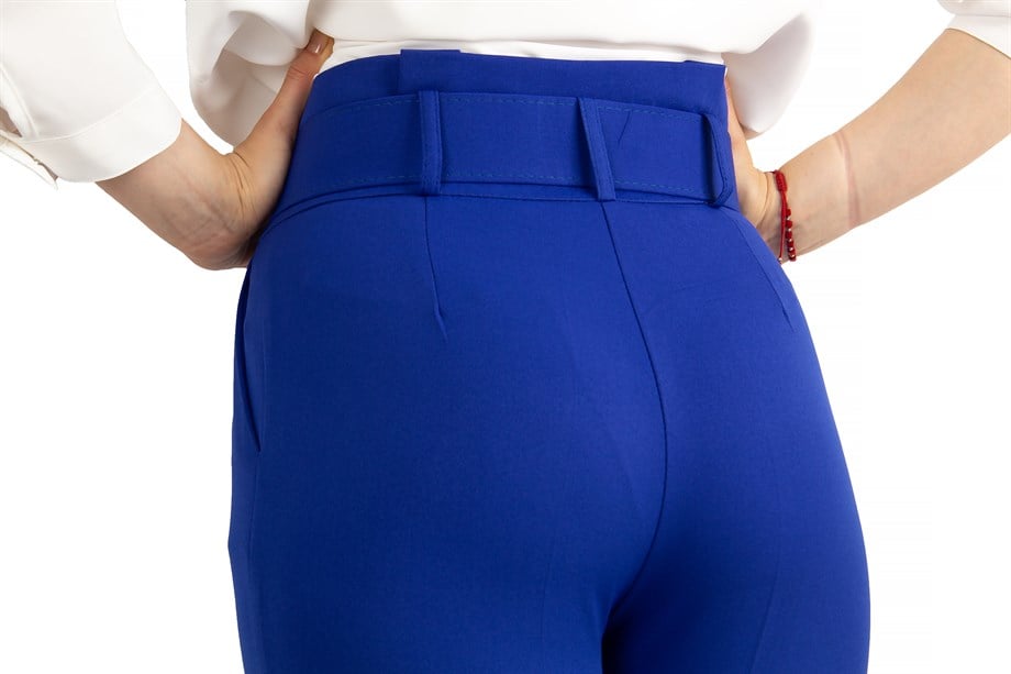 Trousers With Matching Belt Casual Formal Office Pants For Ladies - Saxe