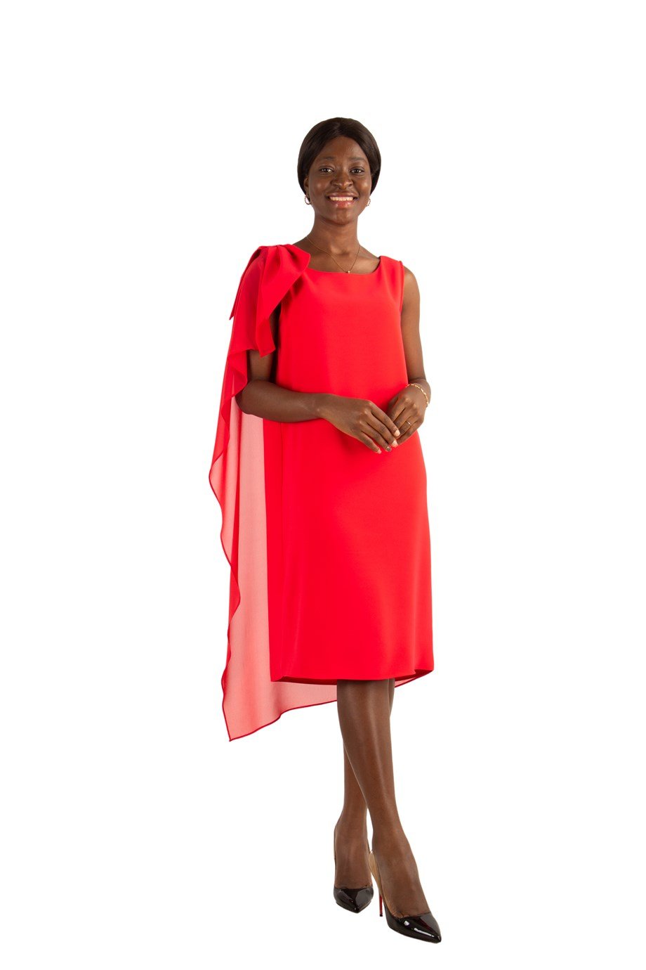 Tulle Cape Elegant Dress - Red