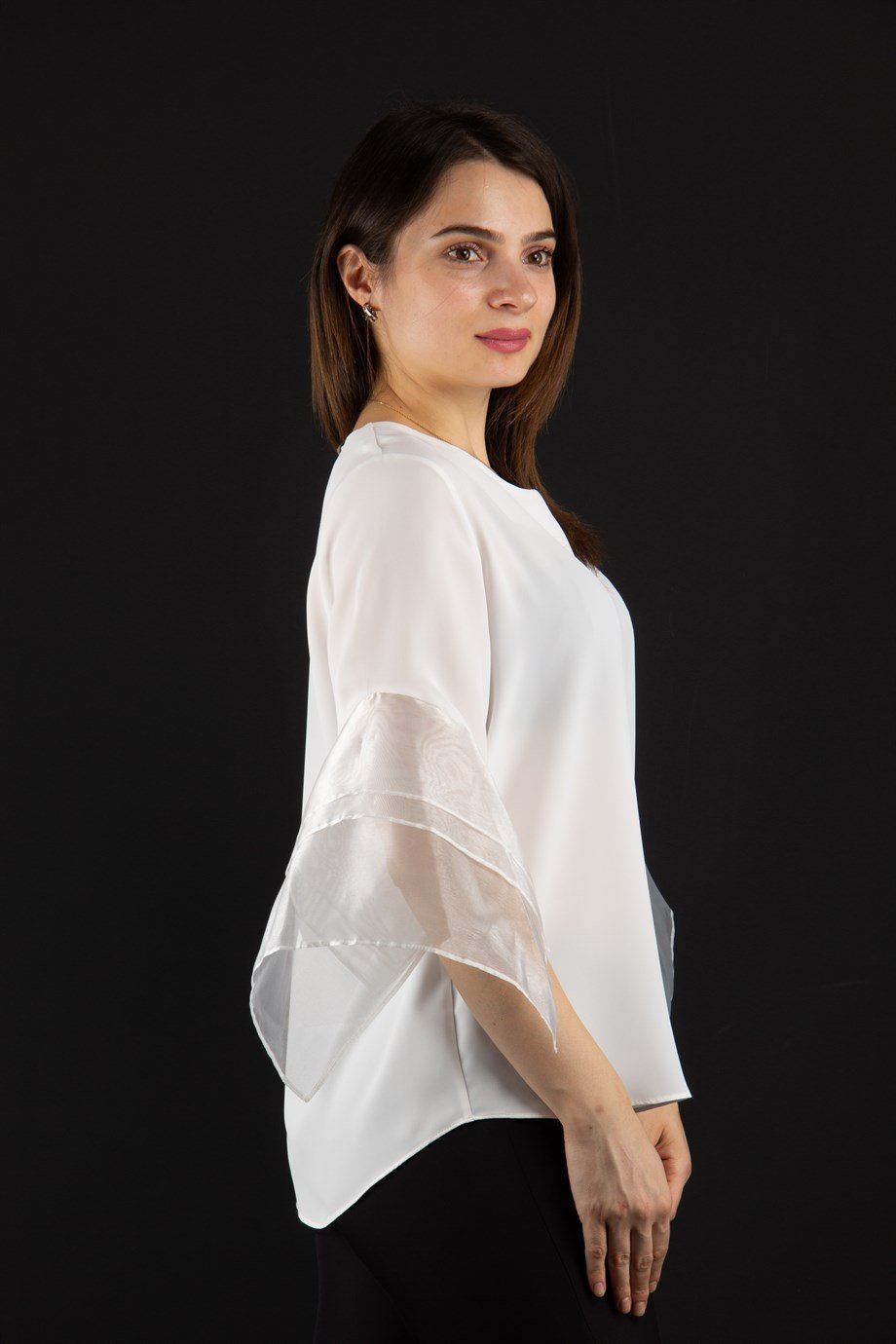 Tulle Sleeve Blouse - White