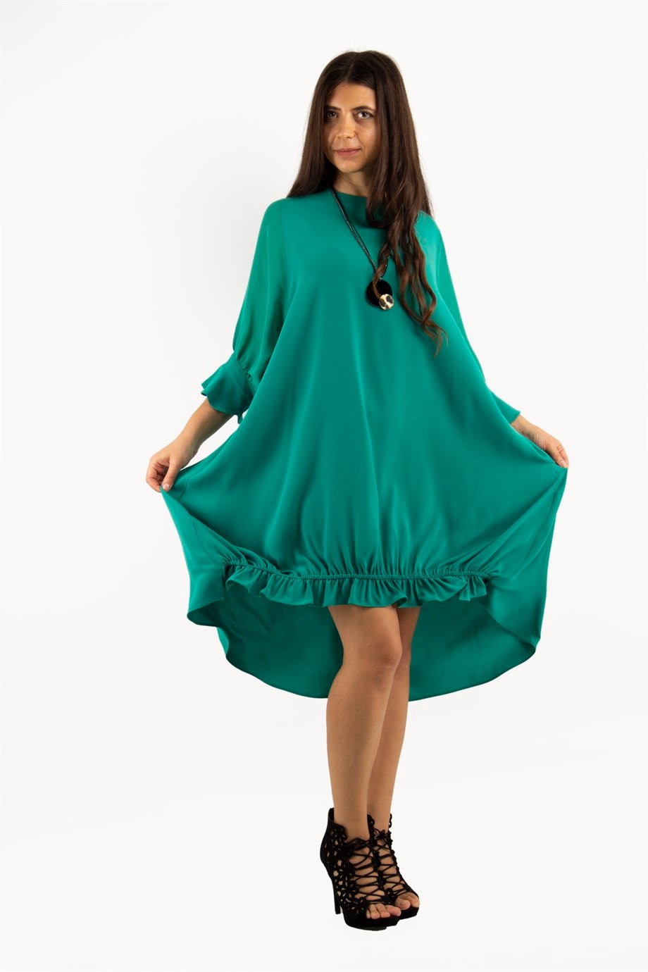 Tulle Sleeve Oversize Dress - Benetton Green