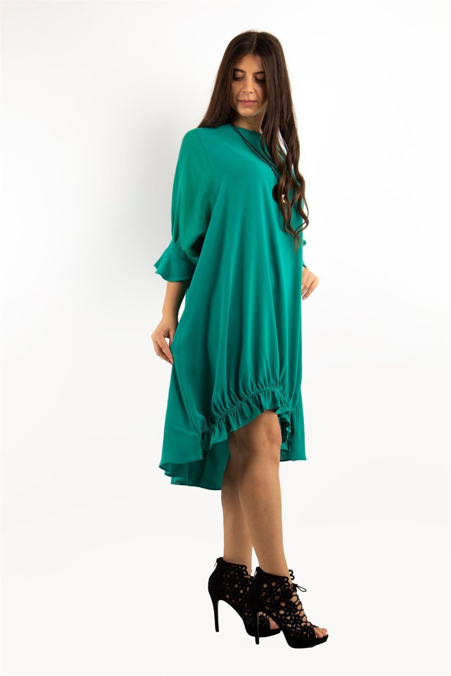 Tulle Sleeve Oversize Dress - Benetton Green