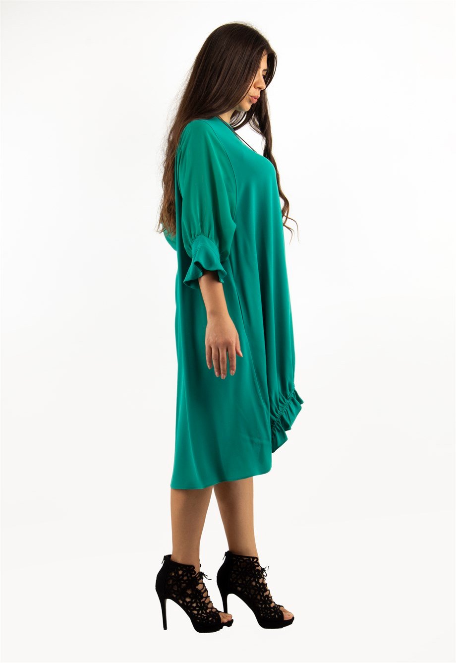 Tulle Sleeve Oversize Dress - Benetton Green