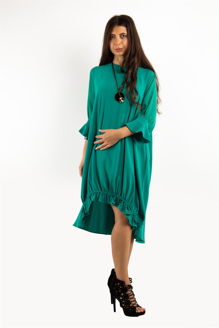 Tulle Sleeve Oversize Dress - Benetton Green
