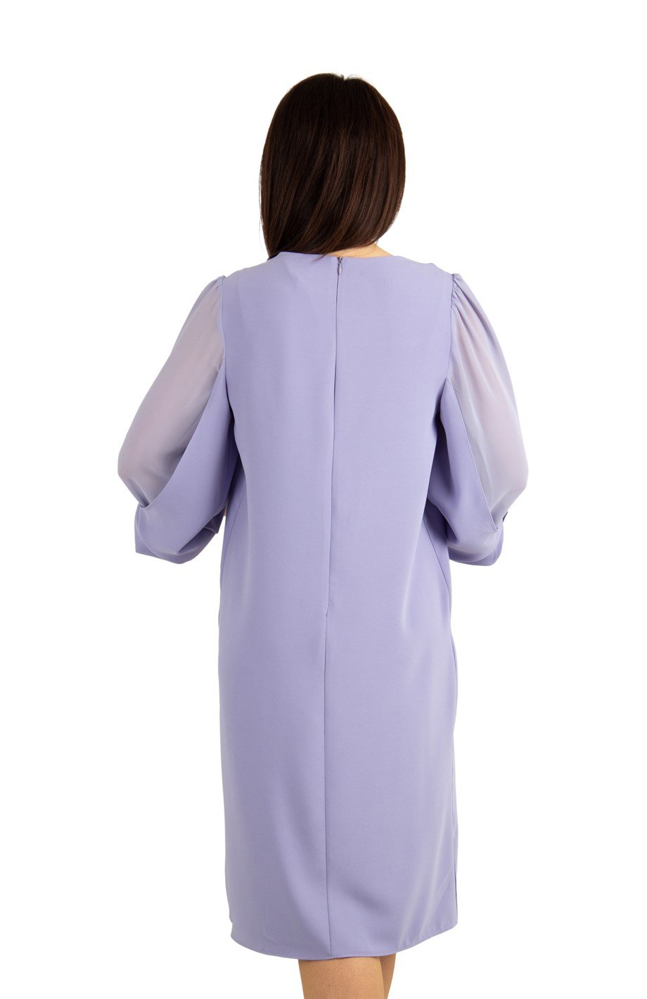 Tulle-Sleeve Plain Midi Big Size Dress - Lilac