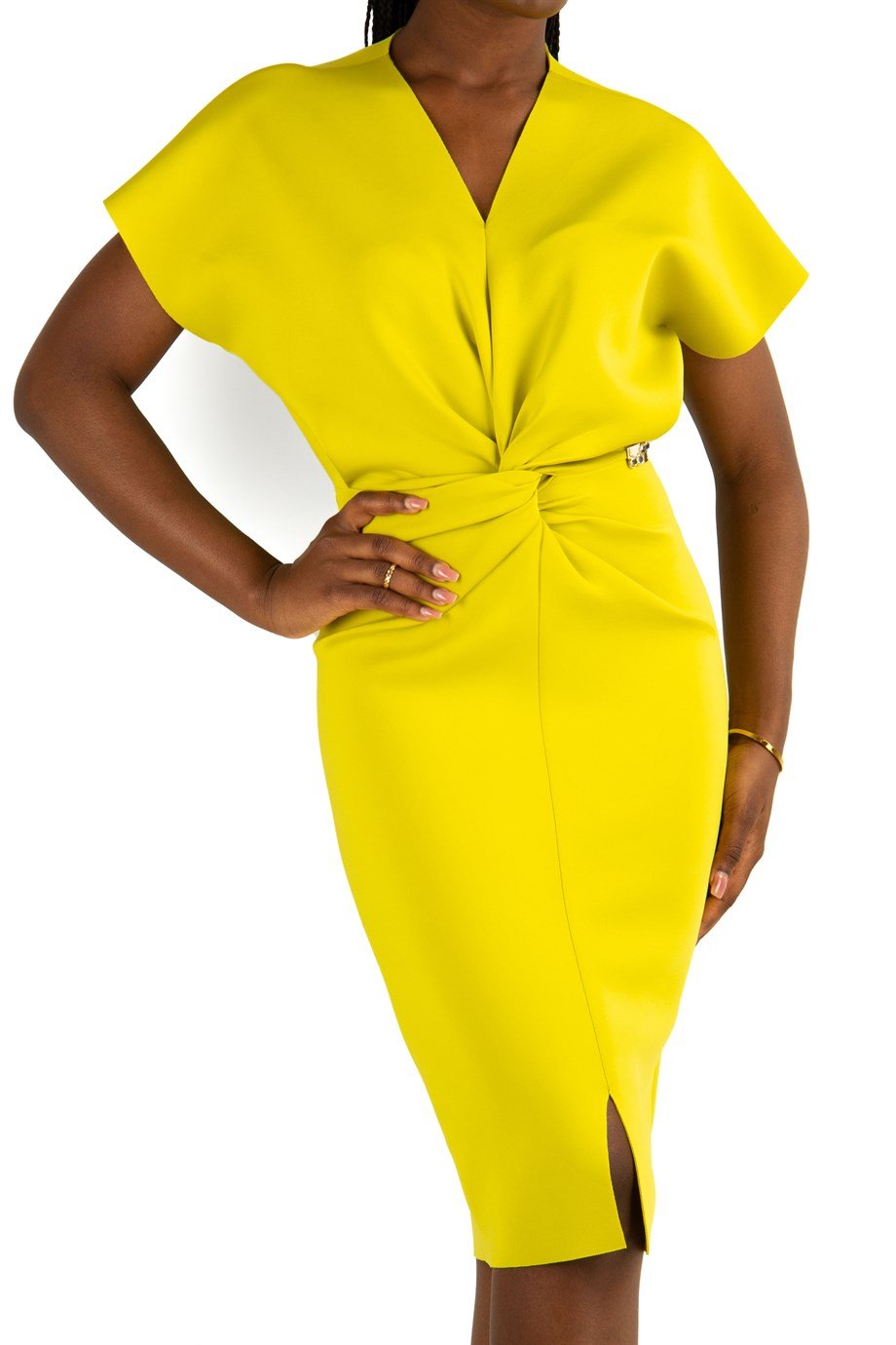 Twist Front Scuba Dress - Lime green