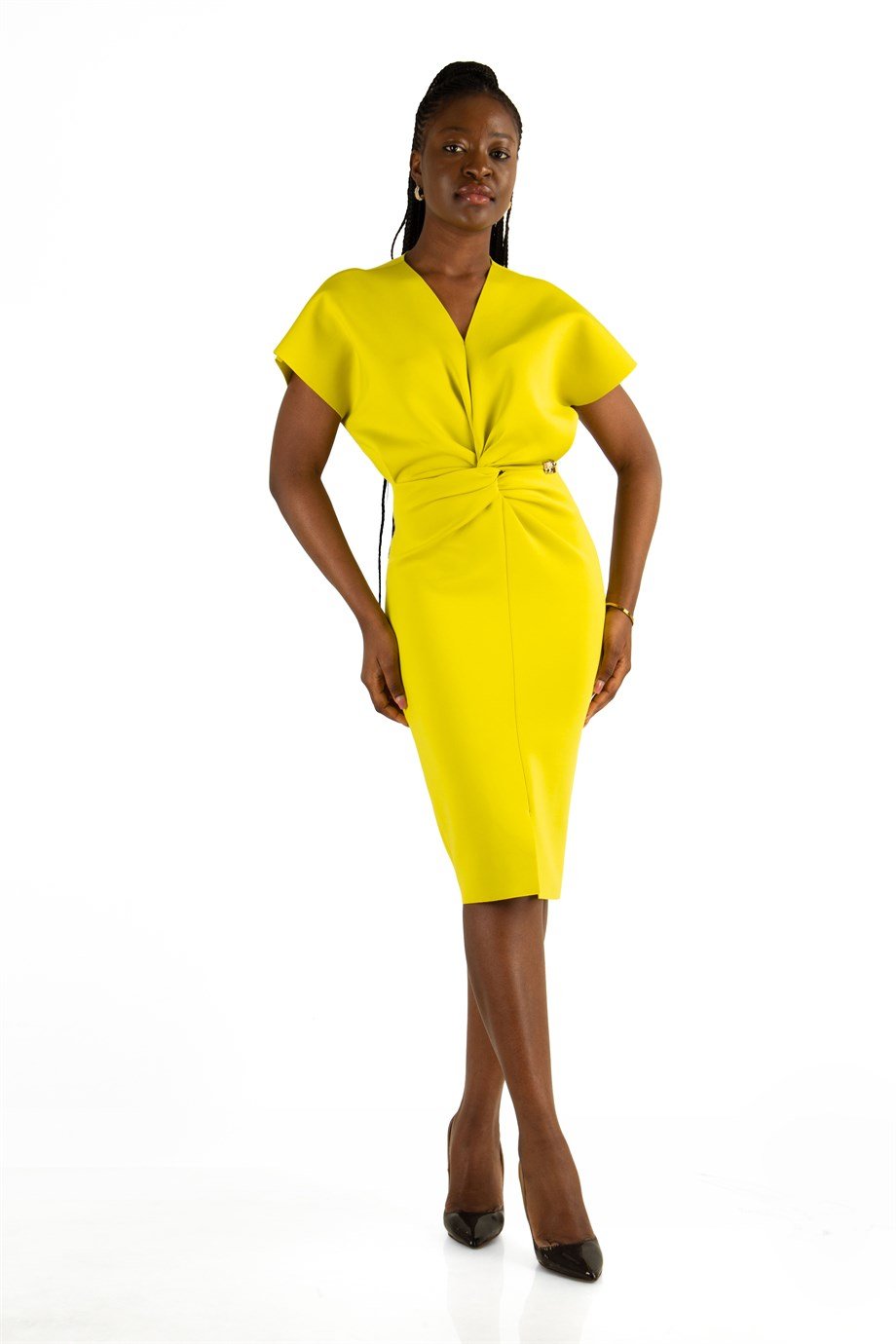 Twist Front Scuba Dress - Lime green