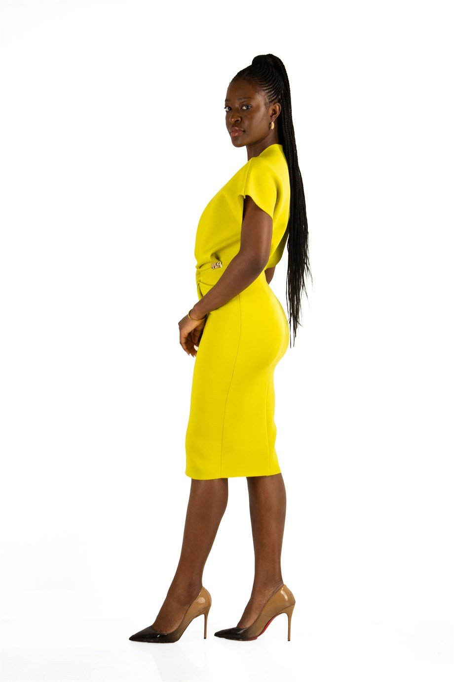 Twist Front Scuba Dress - Lime green