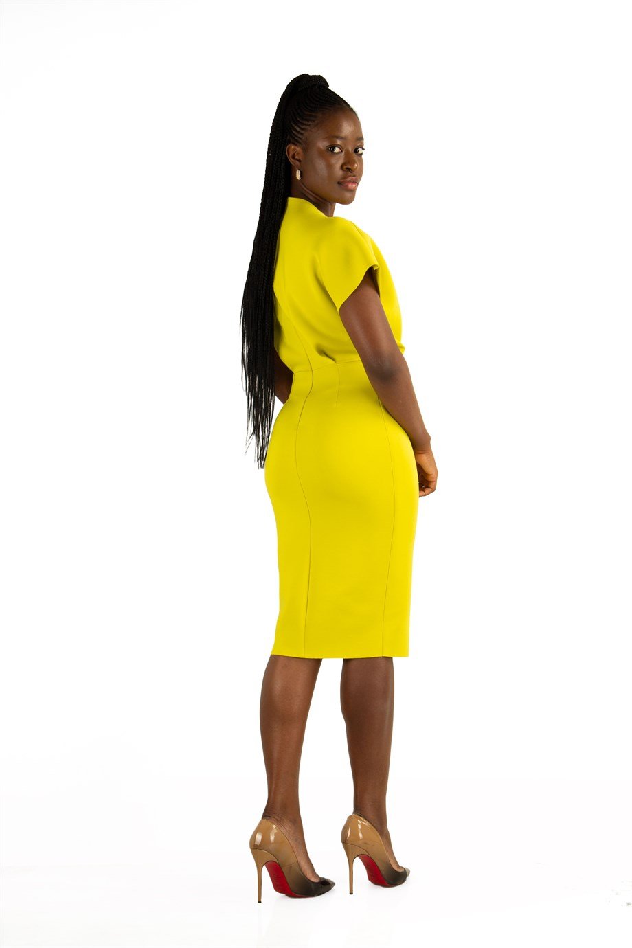 Twist Front Scuba Dress - Lime green