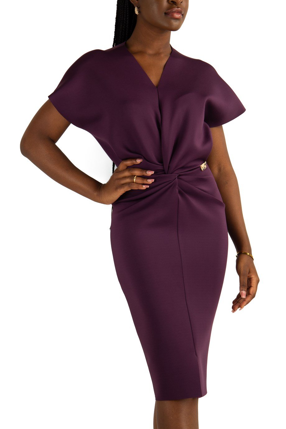 Twist Front Scuba Dress - Purple