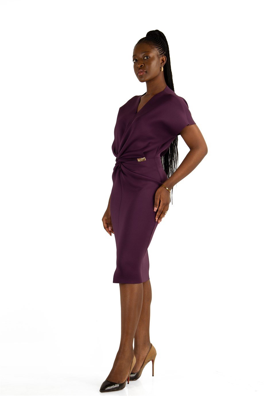 Twist Front Scuba Dress - Purple