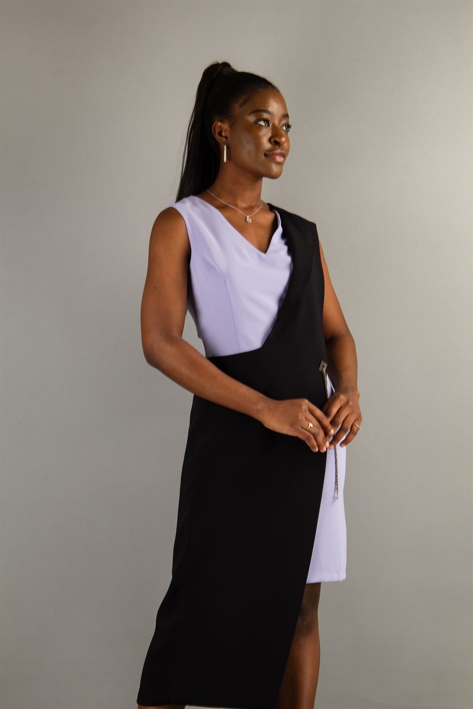 Two Piece Looking Dress with Chain - Levander