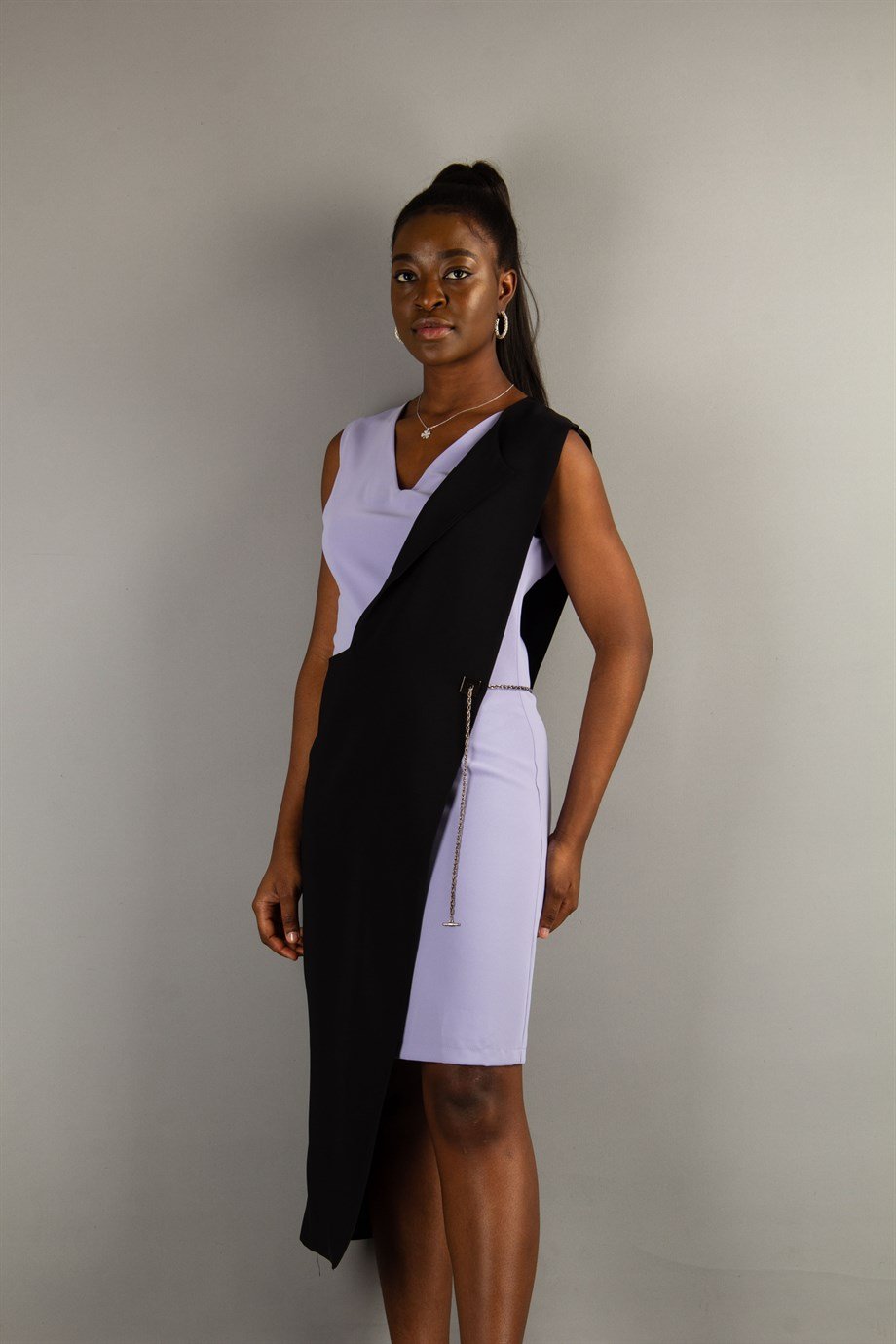 Two Piece Looking Dress with Chain - Levander