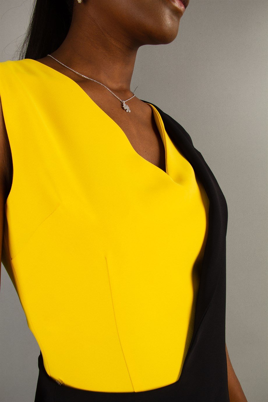 Two Piece Looking Dress with Chain - Yellow