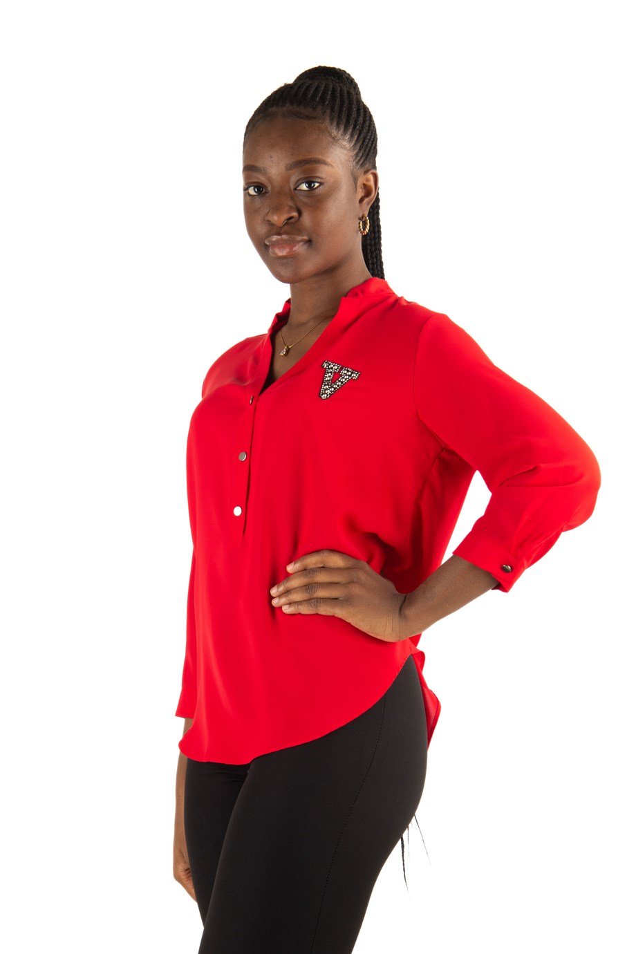 V Emblem Big Size Blouse - Red