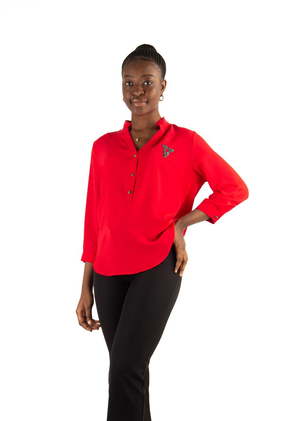 V Emblem Big Size Blouse - Red