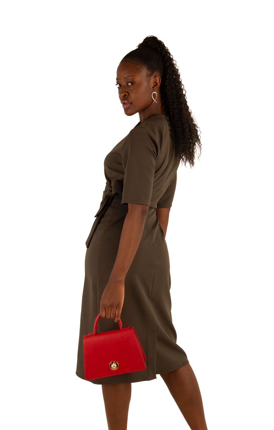 V-Nack Wrap Dress - Army
