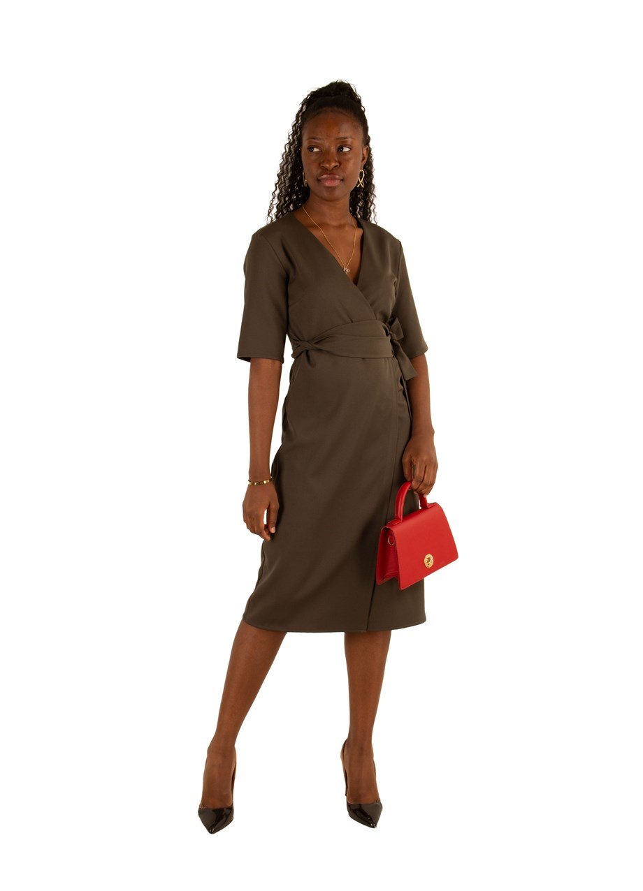 V-Nack Wrap Dress - Army