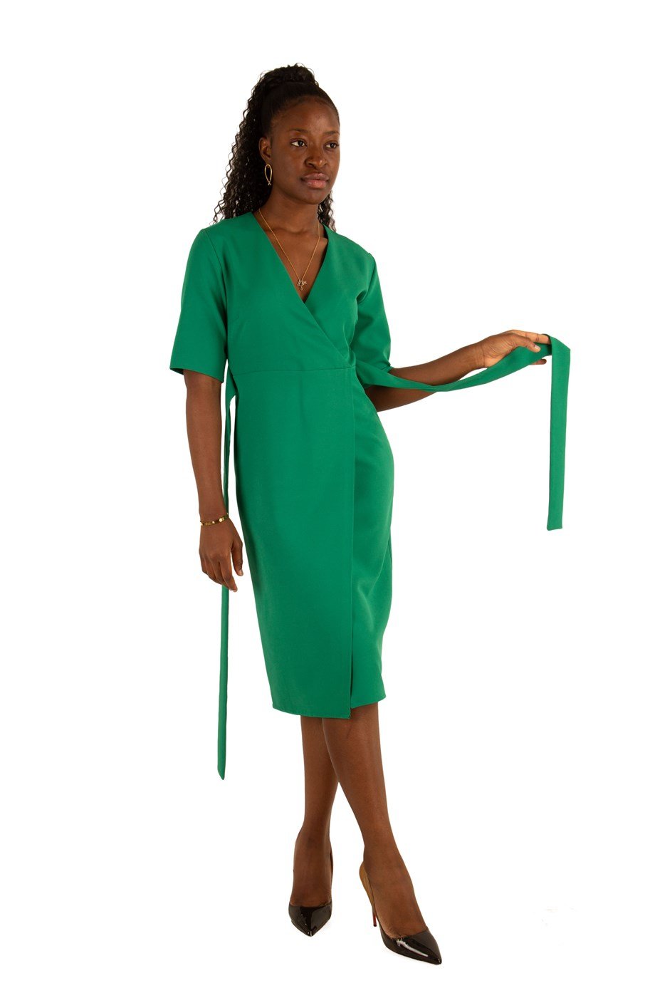 V-Nack Wrap Dress - Grass Green
