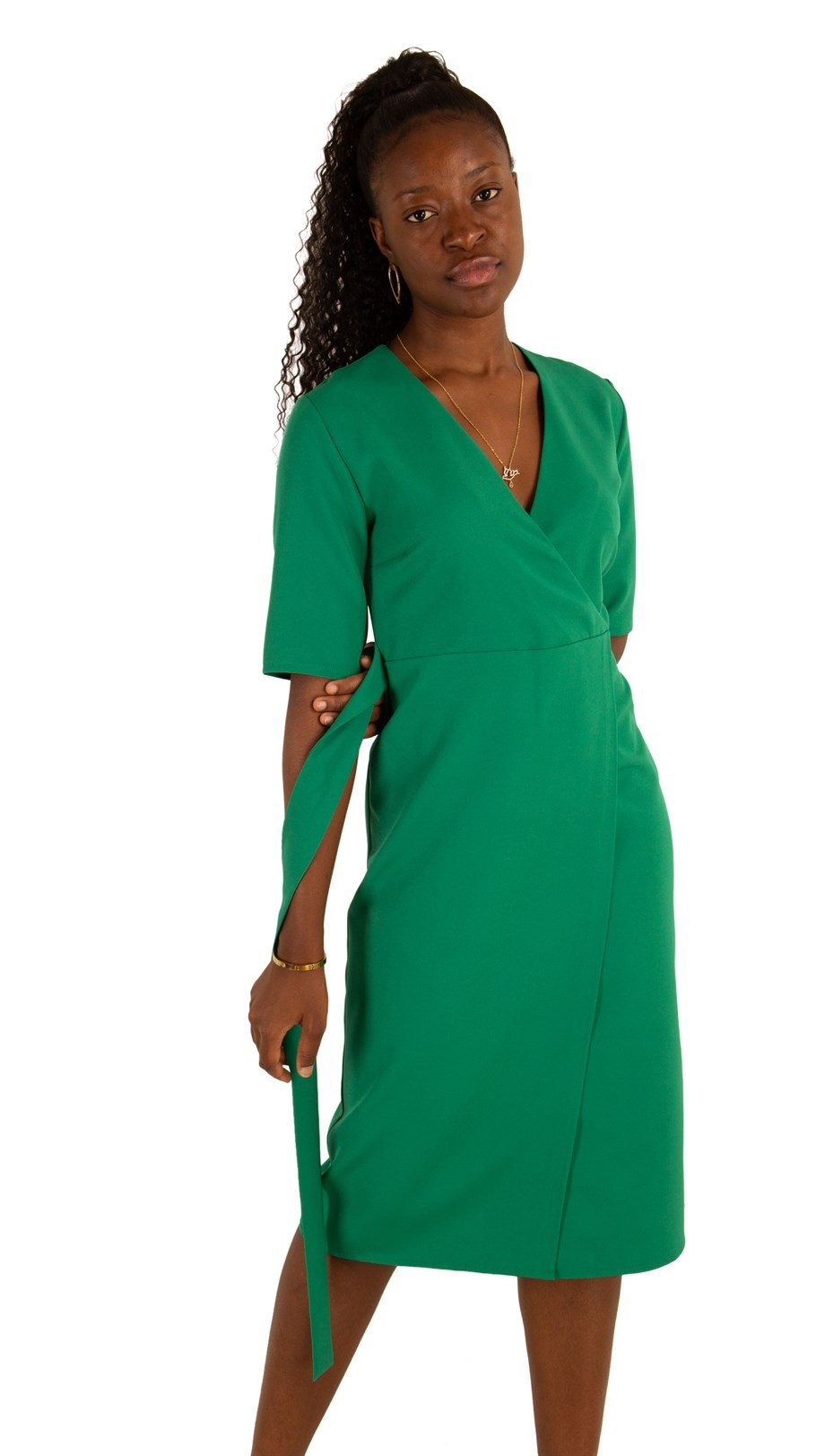 V-Nack Wrap Dress - Grass Green