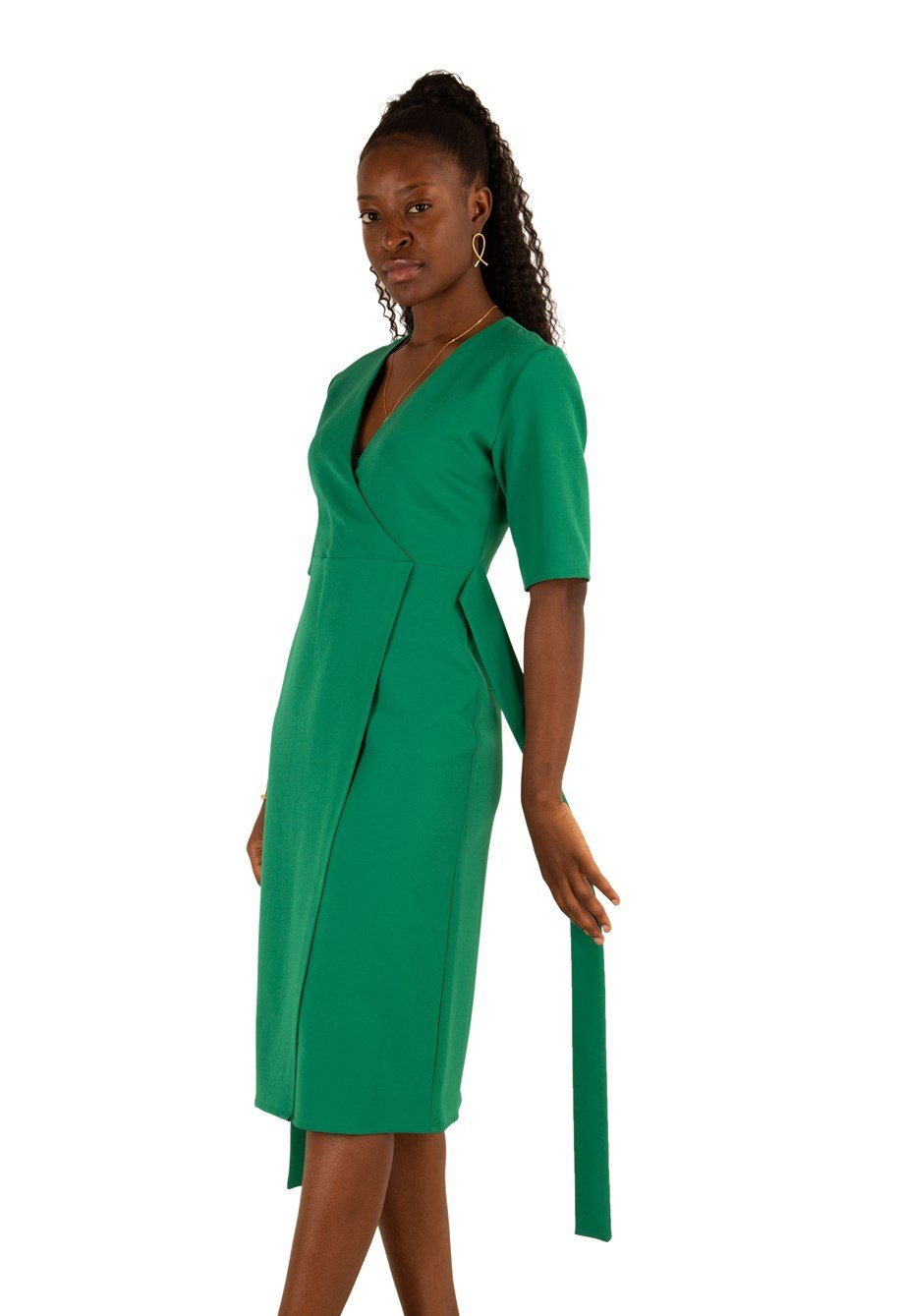 V-Nack Wrap Dress - Grass Green