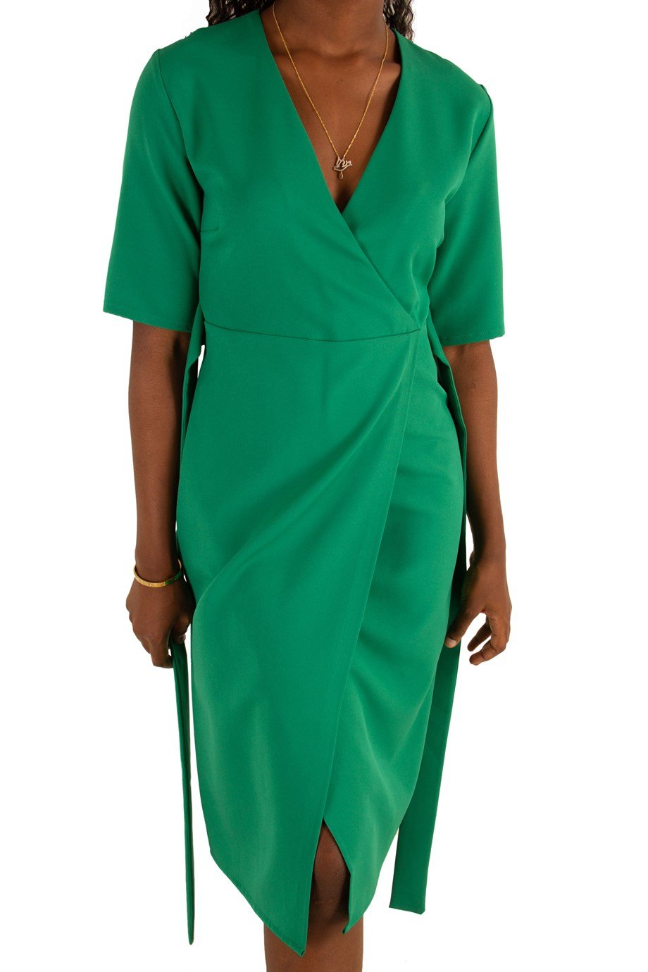 V-Nack Wrap Dress - Grass Green