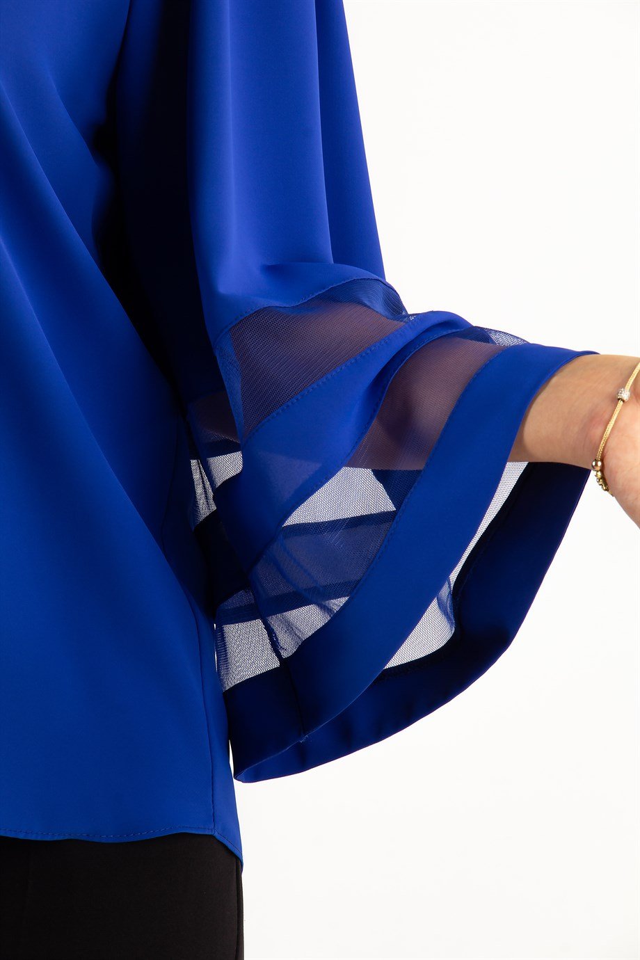 V Neck Bell Sleeve with Tulle Detail - Saxe