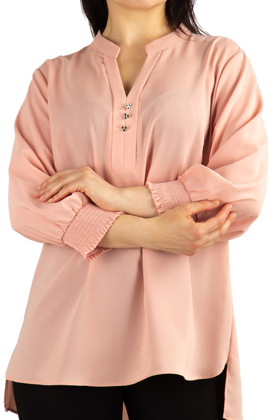 V Neck Big Size Blouse - Salmon Pink