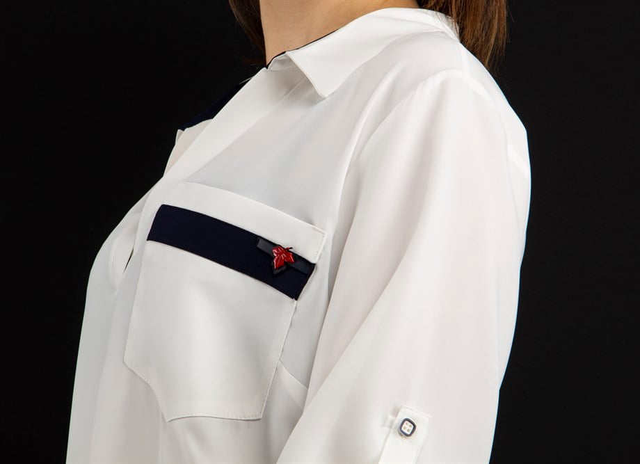 V Neck Big Size Blouse With Brooch Detail - White