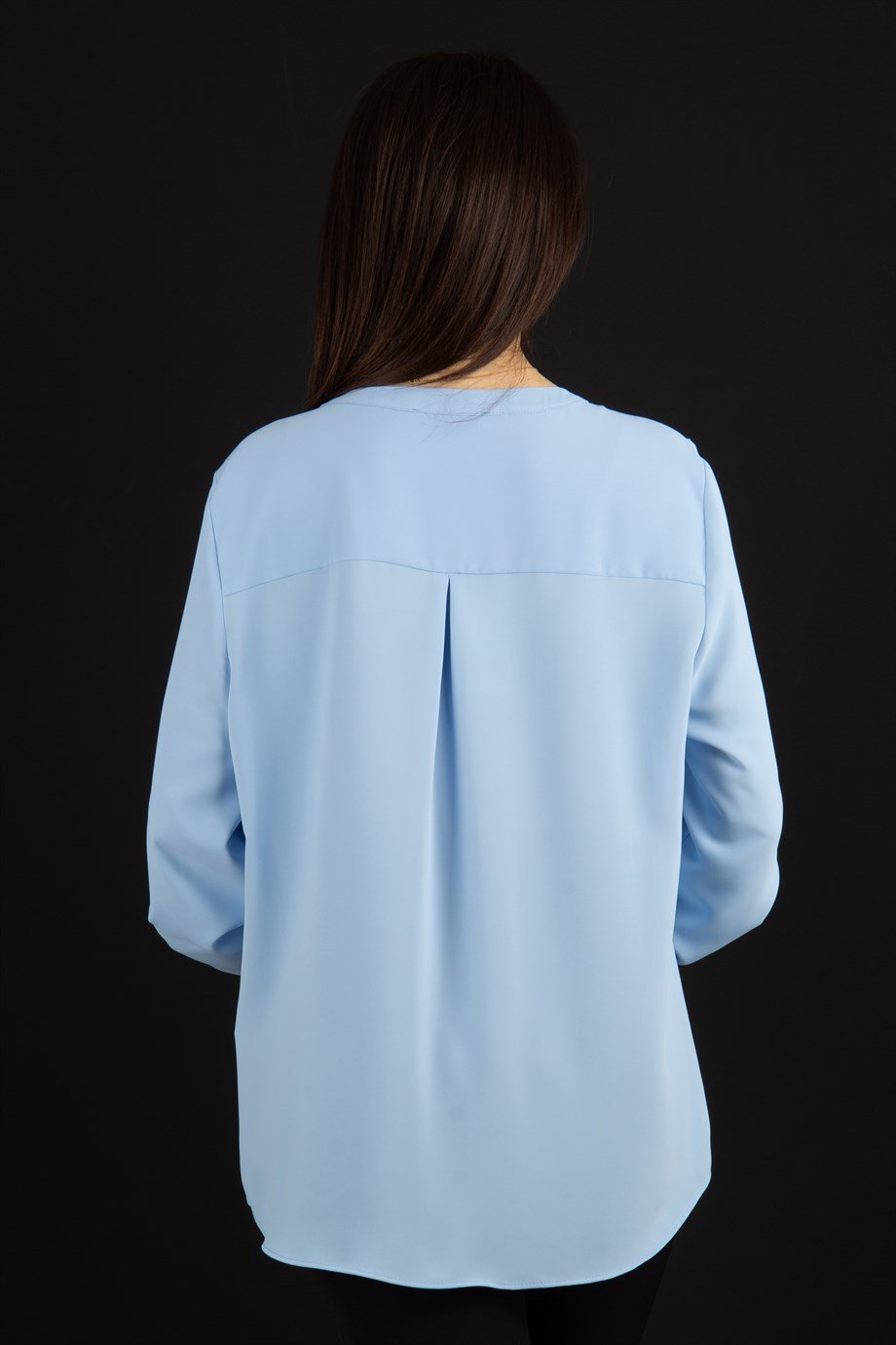 V Neck Big Size Blouse With Pocket - Baby Blue