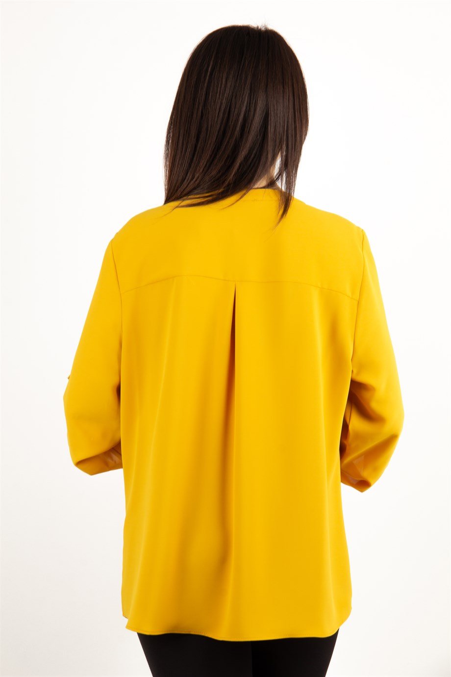 V Neck Big Size Blouse With Pocket - Yellow