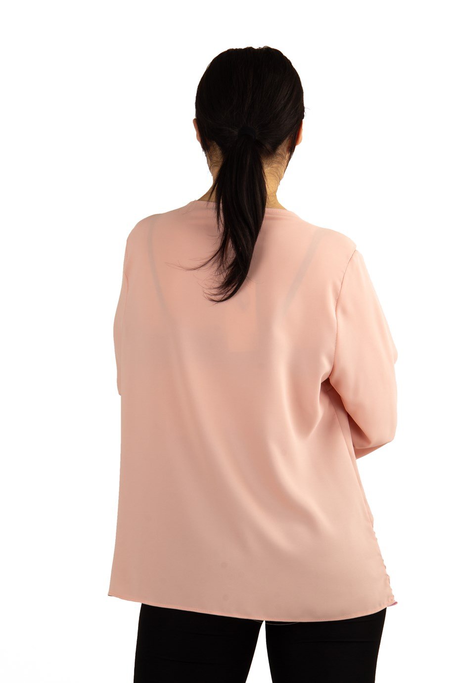 V Neck Big Size Top With Brooch Detail - Salmon Pink