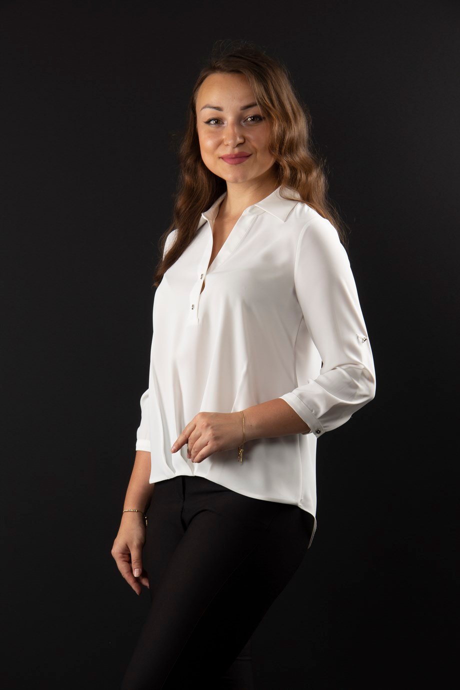 V Neck Bubble Hem Big Size Top - White
