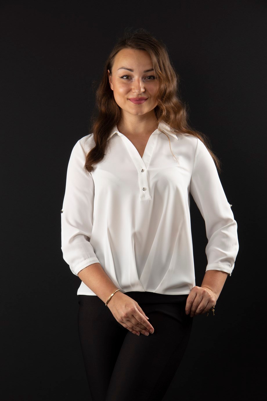 V Neck Bubble Hem Big Size Top - White