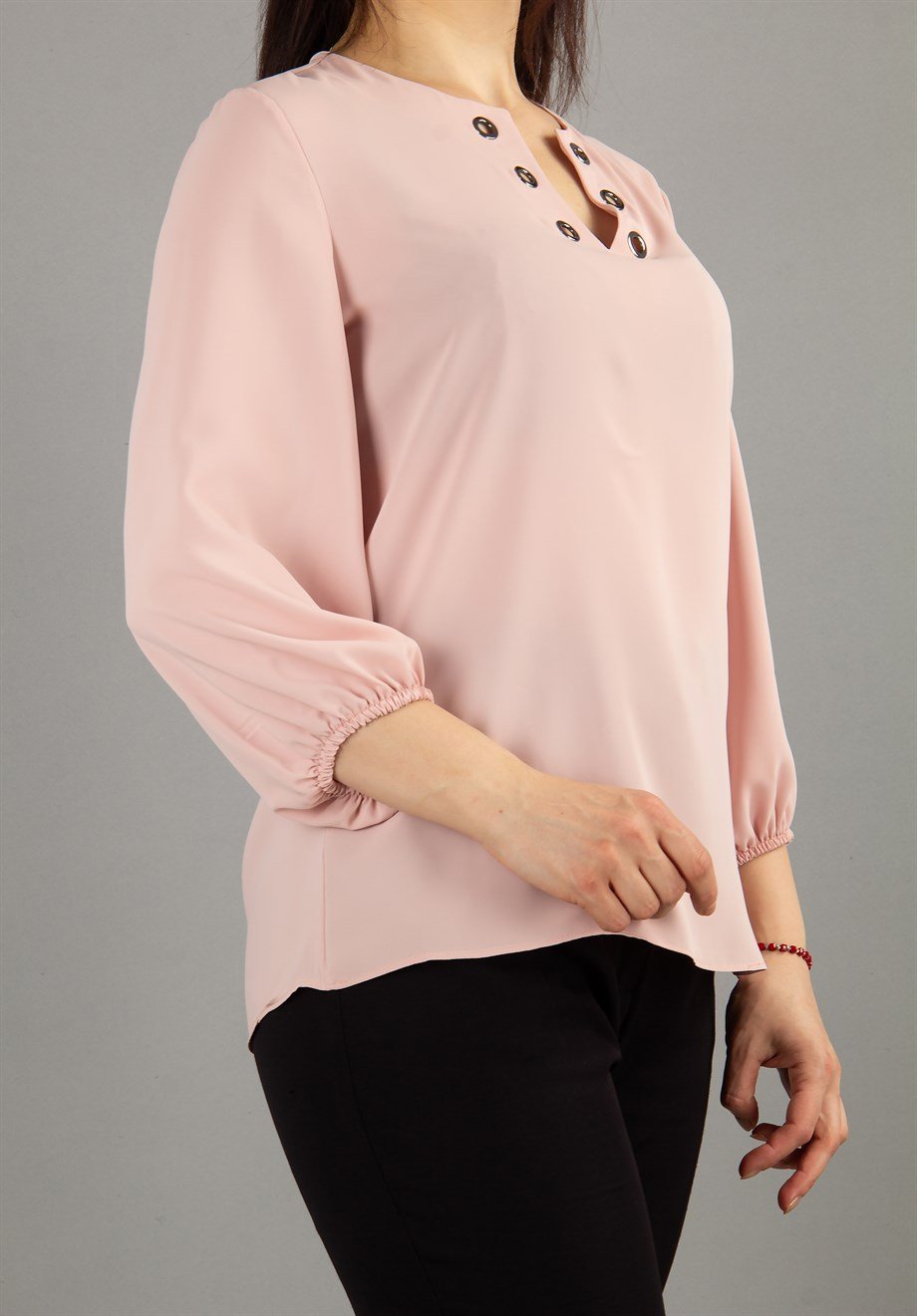 V Neck Eyelet Top - Powder