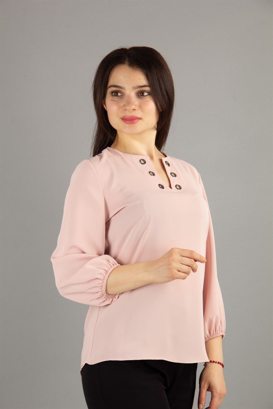 V Neck Eyelet Top - Powder