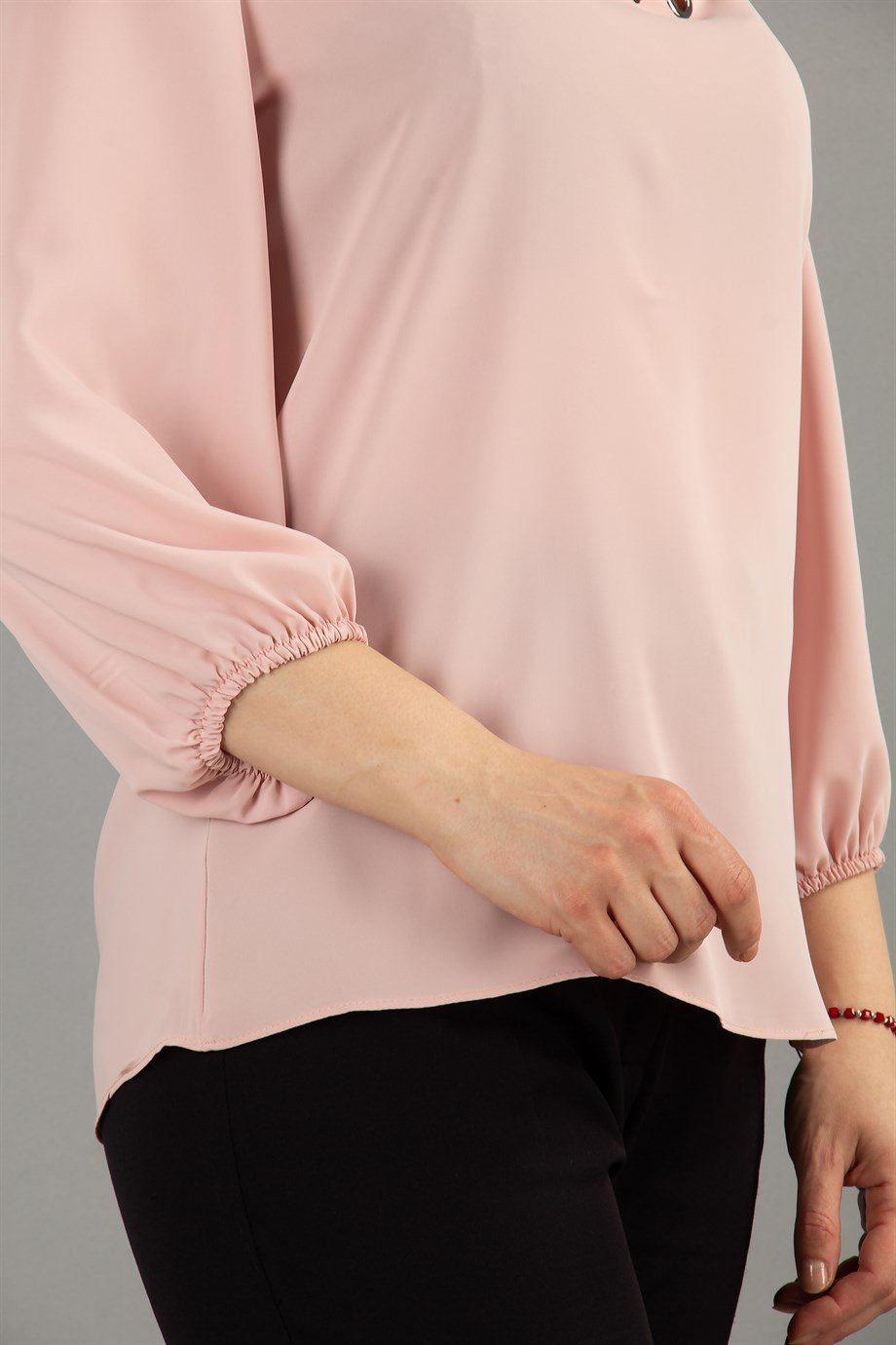 V Neck Eyelet Top - Powder