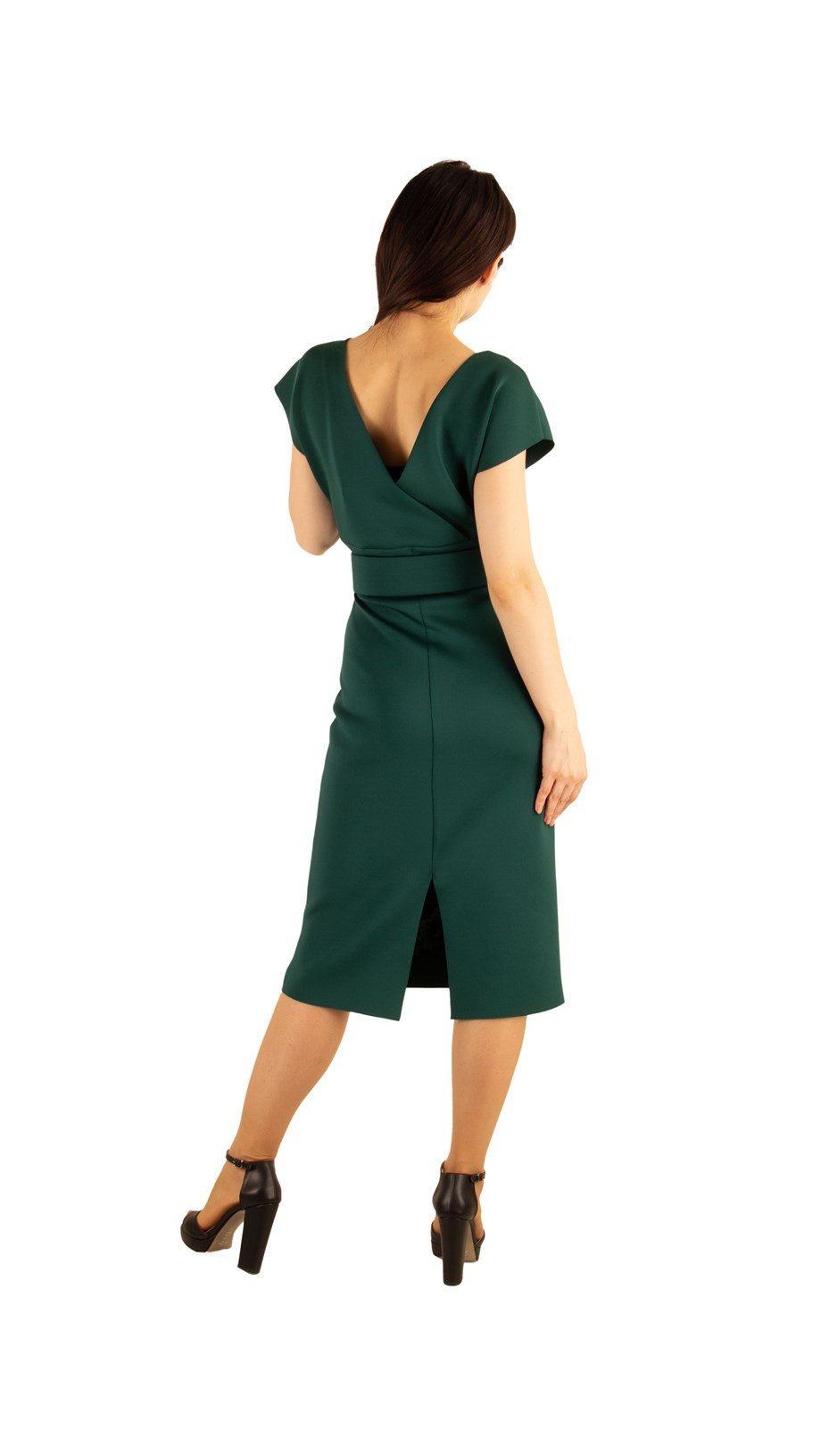 V-Neck Midi Scuba Dress Big Size - Emerald Green