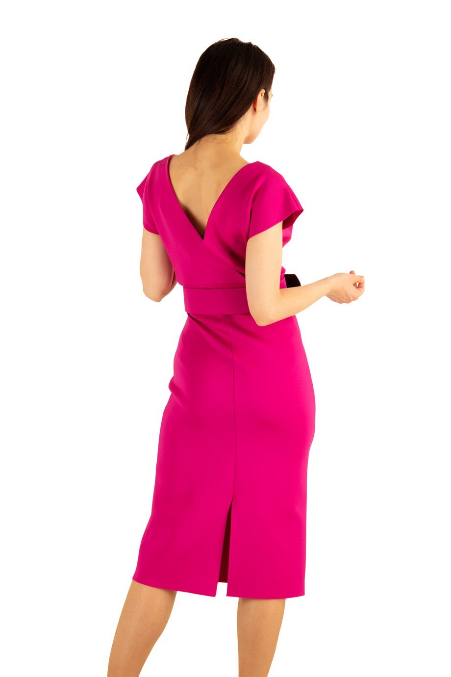 V-Neck Midi Scuba Dress Big Size - Fuchsia