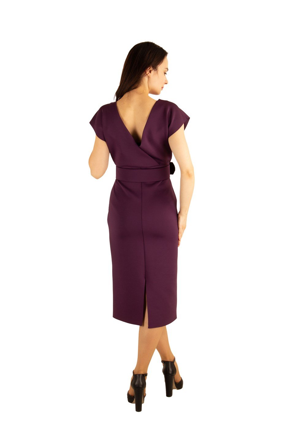 V-Neck Midi Scuba Dress Big Size - Purple