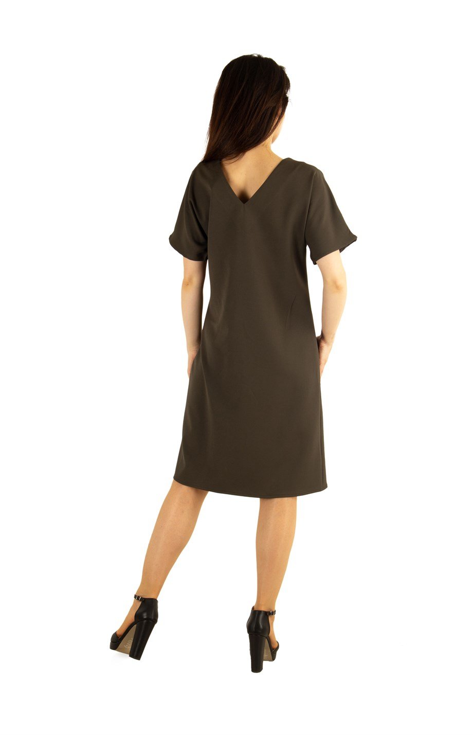 V-Neck Plain Dress - Army