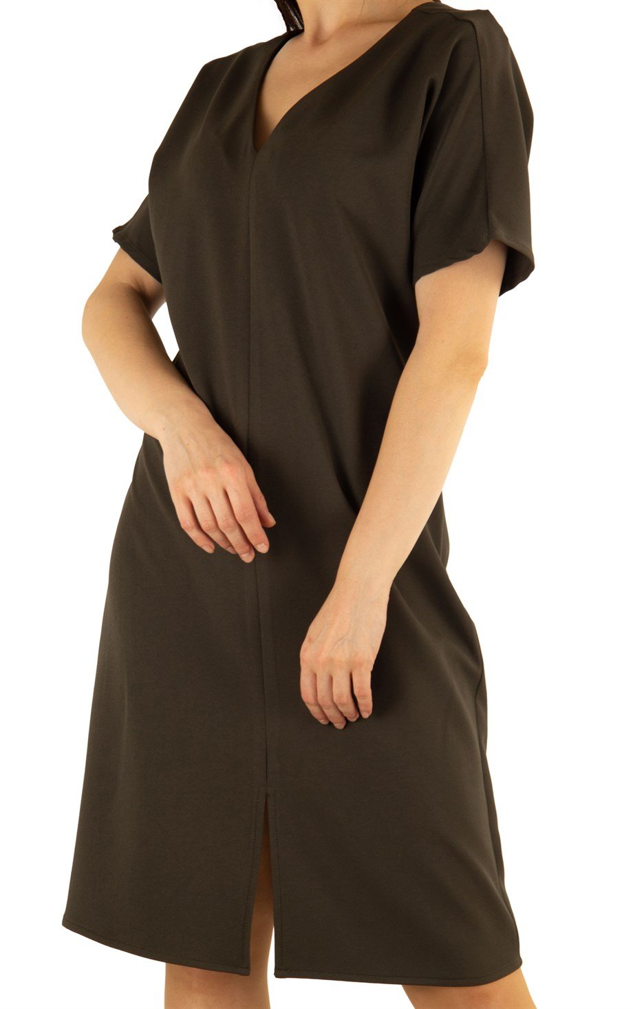 V-Neck Plain Dress - Army