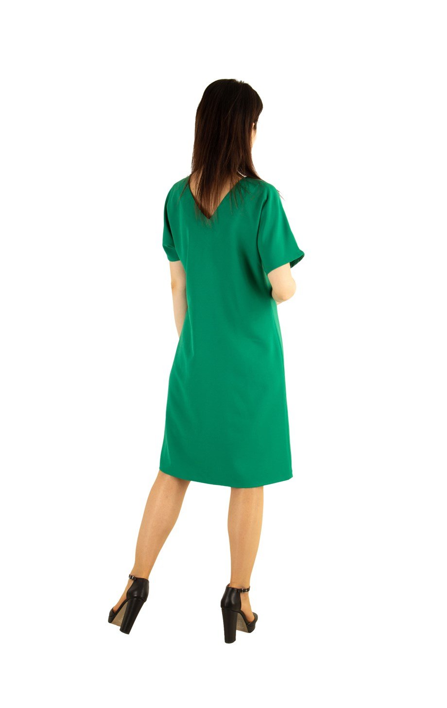V-Neck Plain Dress - Grass Green