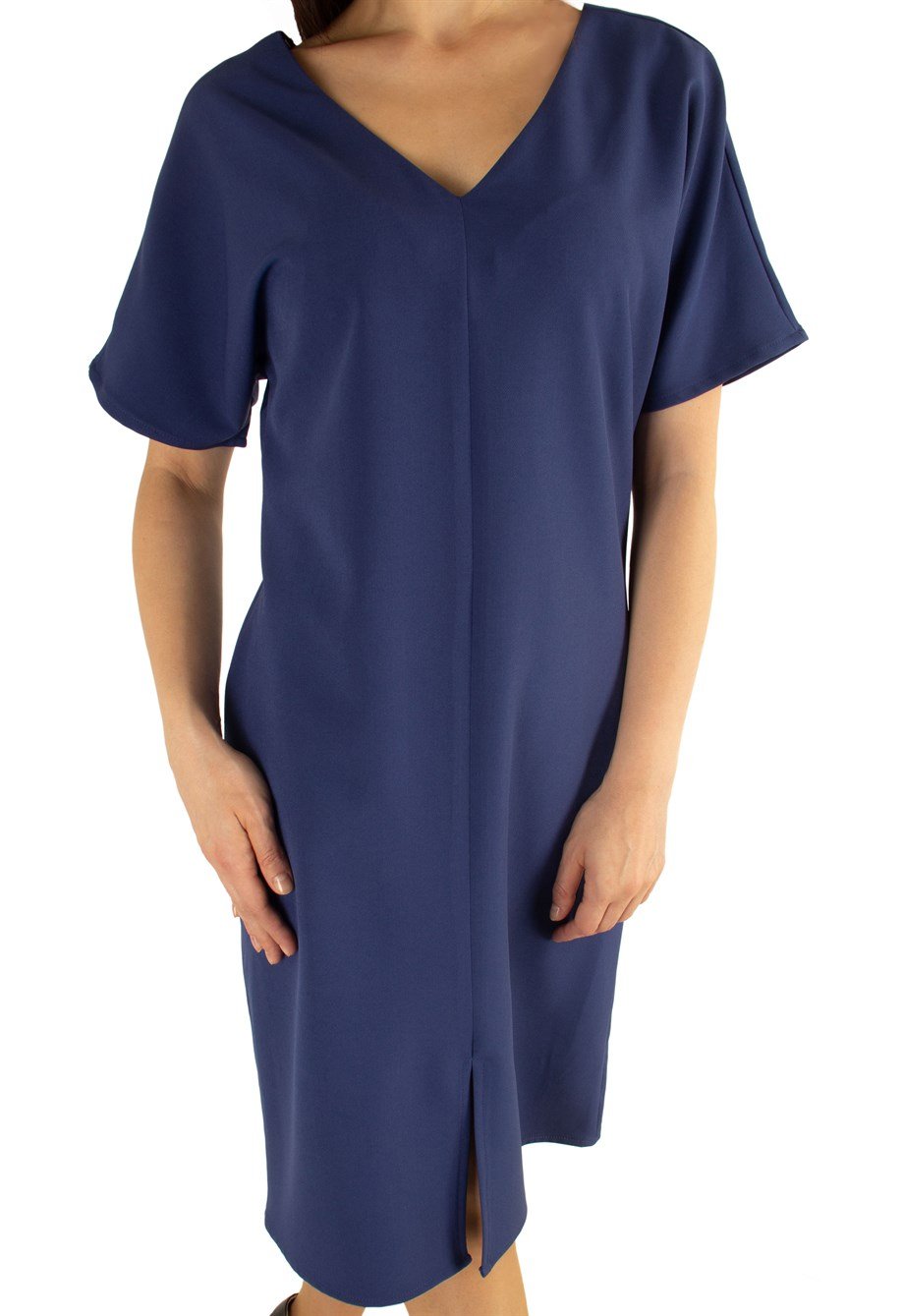 V-Neck Plain Dress - Petrol Blue