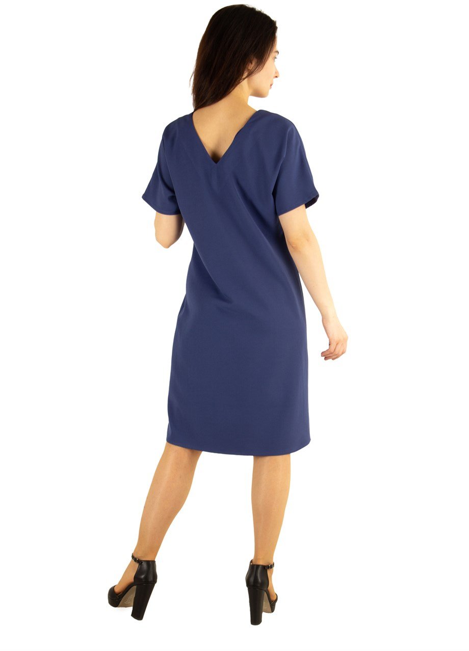 V-Neck Plain Dress - Petrol Blue