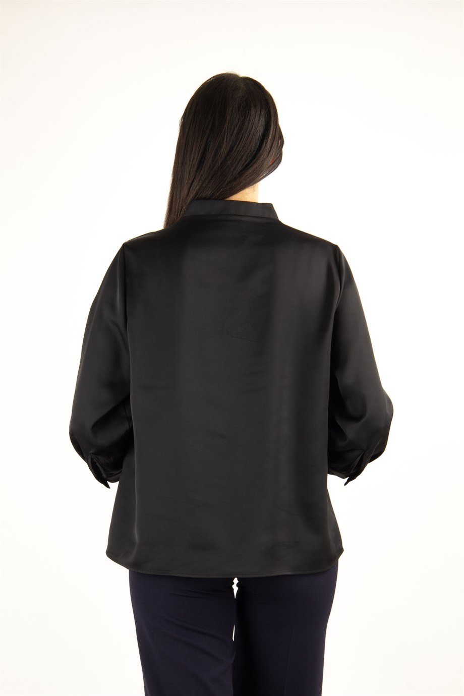 V Neck Satin Blouse - Black