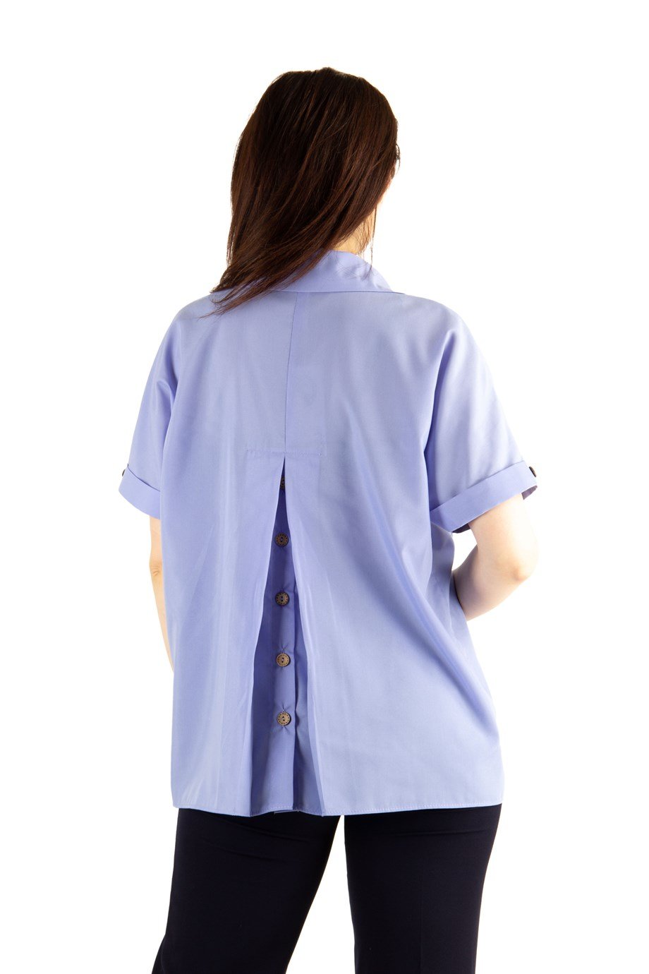V-Neck Short Sleeve Cotton Blouse - Indigo
