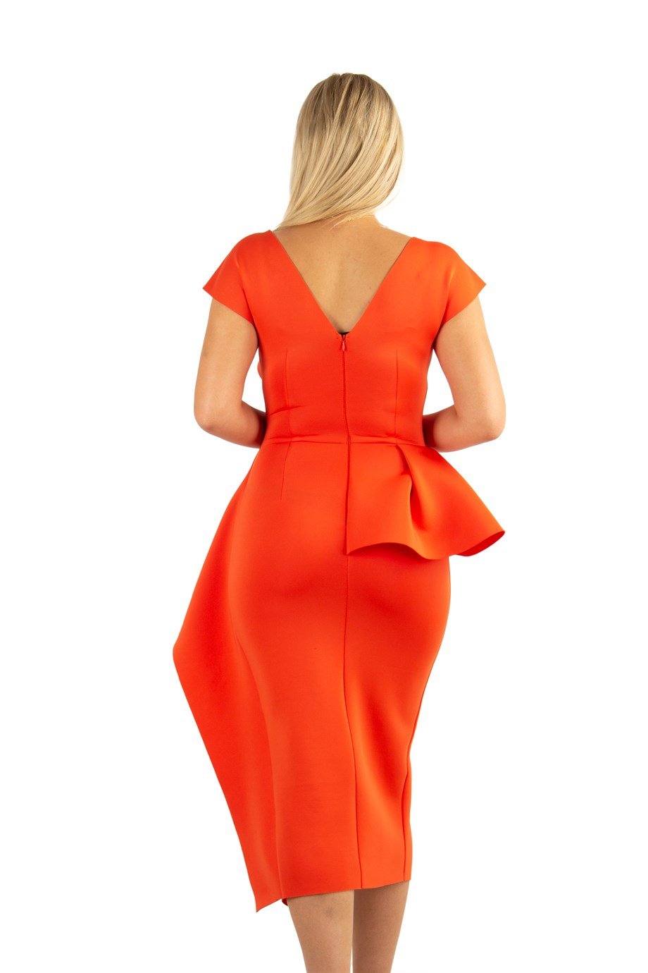 Waist Twisted Peplum Scuba Big Size Dress - Orange